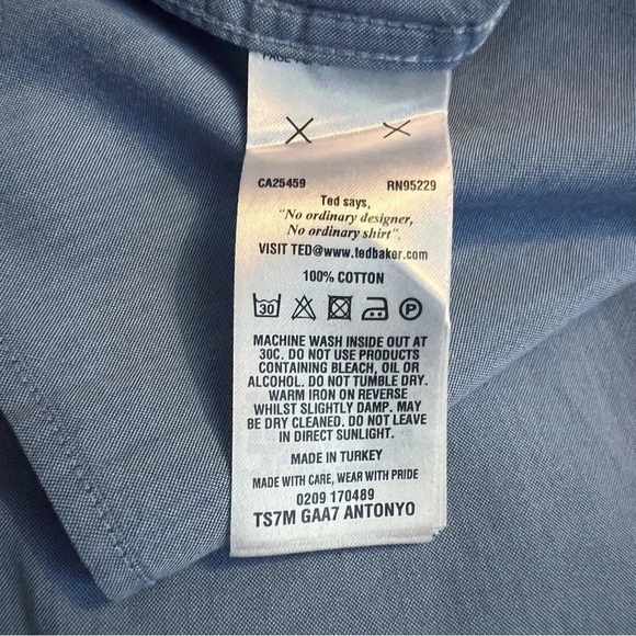 Ted Baker Chambray Blue Color Button Front Shirt Men’s Size Large - Picture 6 of 9